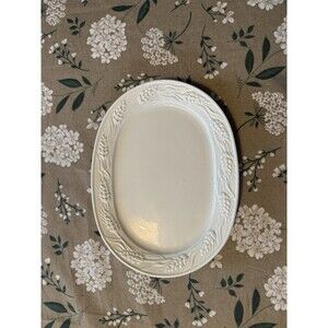 Vintage Otagiri Japan White Wheat Embossed Oval Plate Platter Small 9 inches